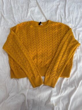 H&M Mustard Openwork Crewneck Sweater